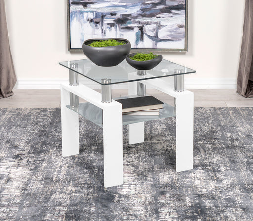 Dyer Square Glass Top End Table With Shelf White - U&U Home Budget Furniture (Carteret, NJ)