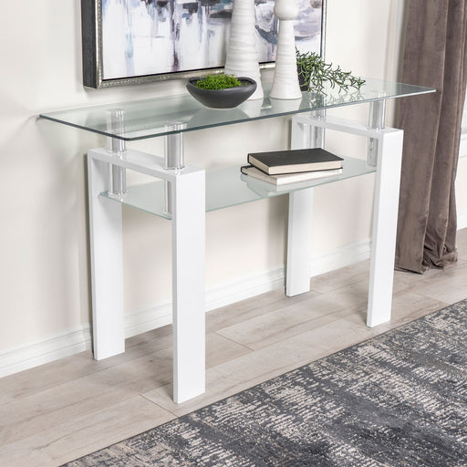 Dyer Rectangular Glass Top Sofa Table With Shelf White - U&U Home Budget Furniture (Carteret, NJ)