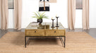 Stephie 4-drawer Square Clear Glass Top Coffee Table Honey Brown - U&U Home Budget Furniture (Carteret, NJ)