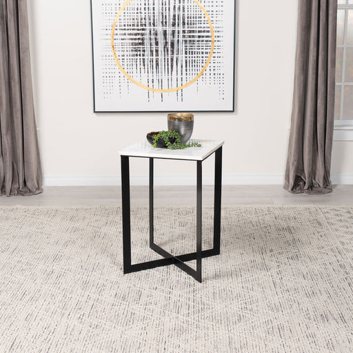 Tobin Square Marble Top End Table White and Black - U&U Home Budget Furniture (Carteret, NJ)