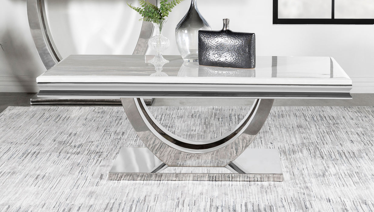 Kerwin U-base Rectangle Coffee Table White and Chrome - U&U Home Budget Furniture (Carteret, NJ)