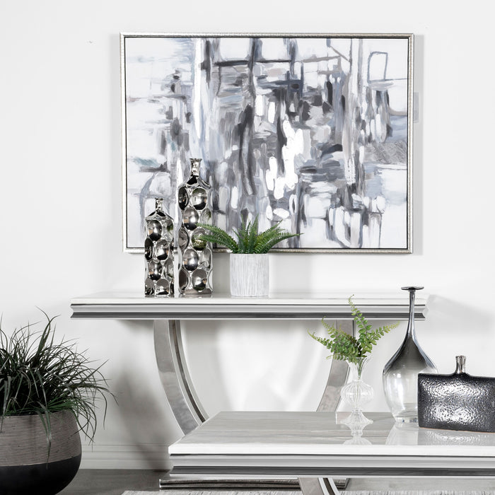 Kerwin U-base Rectangle Sofa Table White and Chrome - U&U Home Budget Furniture (Carteret, NJ)