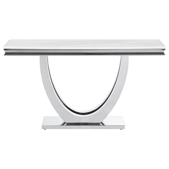 Kerwin U-base Rectangle Sofa Table White and Chrome - U&U Home Budget Furniture (Carteret, NJ)