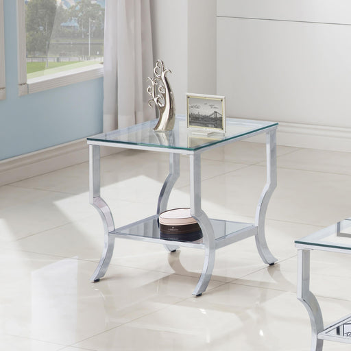 Saide Square End Table with Mirrored Shelf Chrome - U&U Home Budget Furniture (Carteret, NJ)