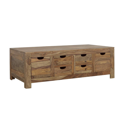 Esther 6-drawer Storage Coffee Table Natural Sheesham - U&U Home Budget Furniture (Carteret, NJ)