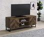 Myles 2-door TV Console with Adjustable Shelves Rustic Oak Herringbone - U&U Home Budget Furniture (Carteret, NJ)
