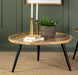 Zoe Round Coffee Table with Trio Legs Natural and Black - U&U Home Budget Furniture (Carteret, NJ)