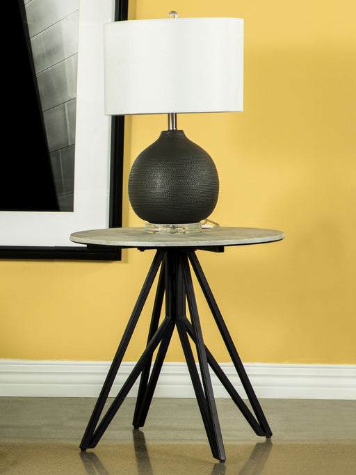 Hadi Round End Table with Hairpin Legs Cement and Gunmetal - U&U Home Budget Furniture (Carteret, NJ)