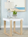 Pala Rectangular End Table with Sled Base White High Gloss and Natural - U&U Home Budget Furniture (Carteret, NJ)