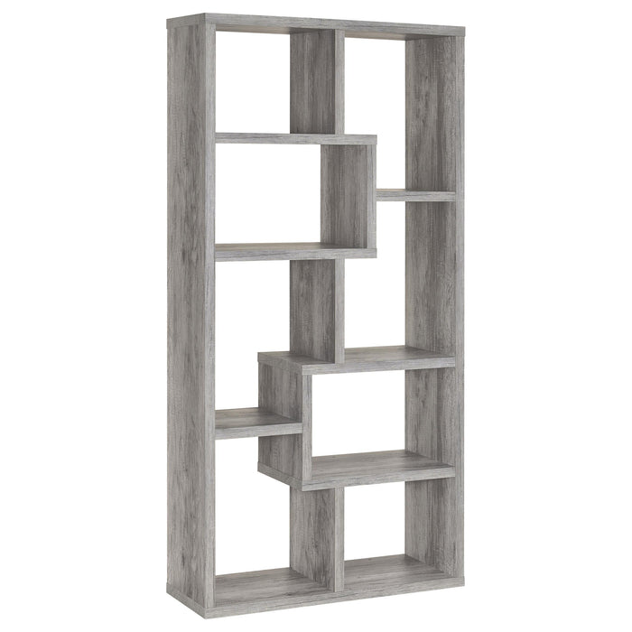 Theo 10-shelf Bookcase Grey Driftwood - U&U Home Budget Furniture (Carteret, NJ)