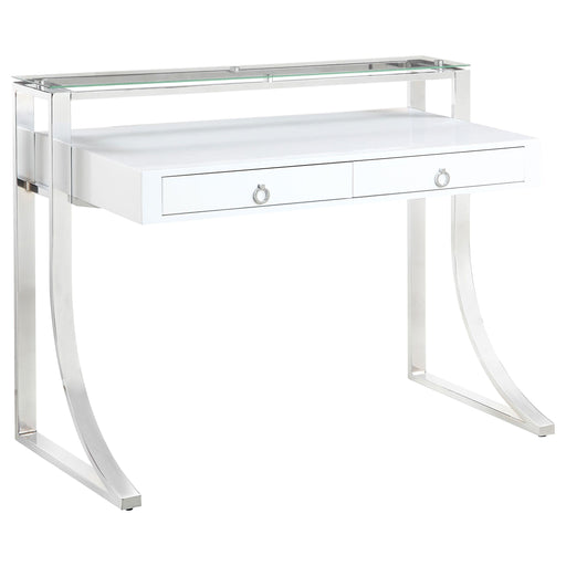 Gemma 2-drawer Writing Desk Glossy White and Chrome - U&U Home Budget Furniture (Carteret, NJ)