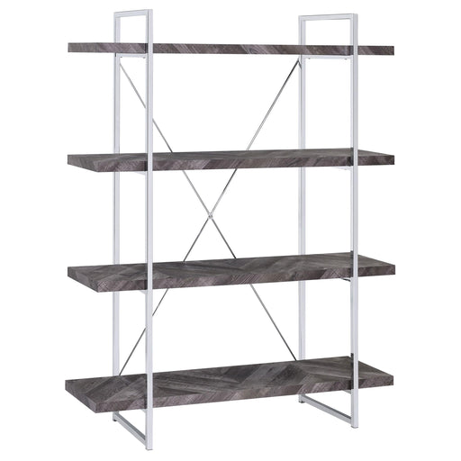 Grimma 4-shelf Bookcase Rustic Grey Herringbone - U&U Home Budget Furniture (Carteret, NJ)