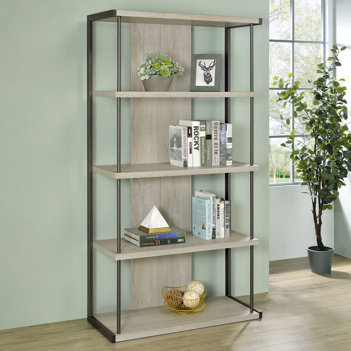 Loomis 4-shelf Bookcase Whitewashed Grey - U&U Home Budget Furniture (Carteret, NJ)