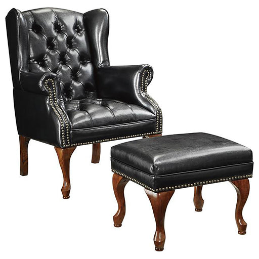 Roberts Button Tufted Back Accent Chair with Ottoman Black and Espresso - U&U Home Budget Furniture (Carteret, NJ)