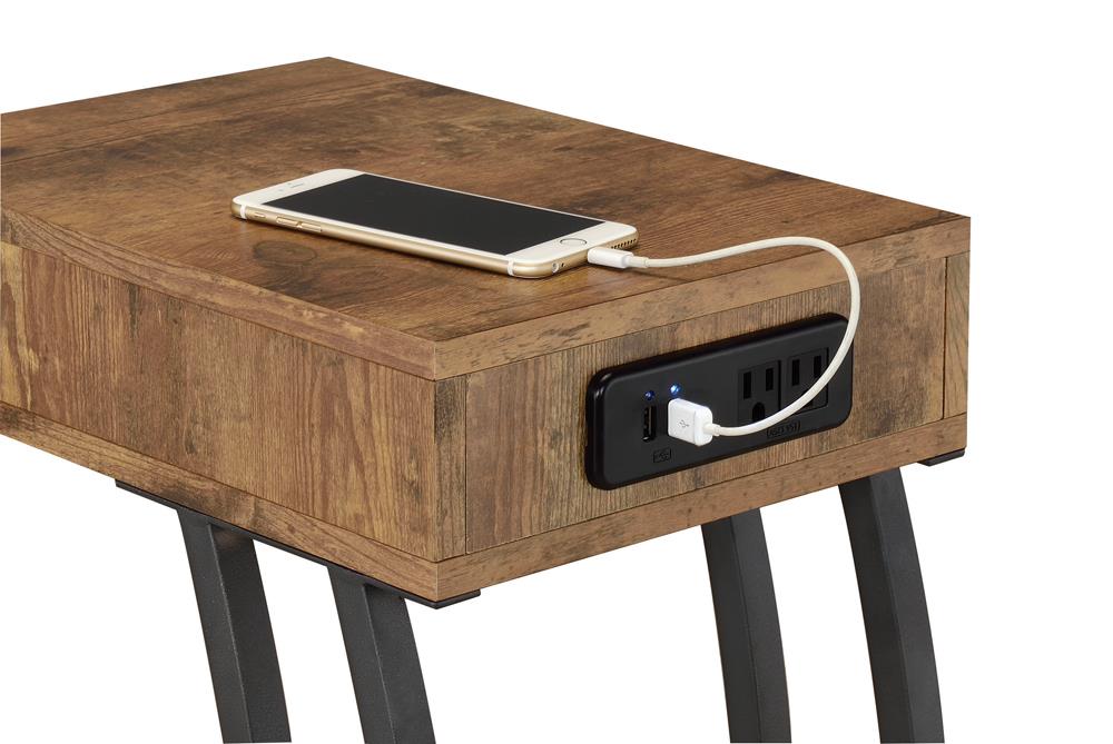 Troy Accent Table with Power Outlet Antique Nutmeg - U&U Home Budget Furniture (Carteret, NJ)
