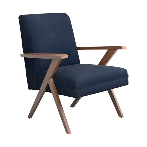 Cheryl Wooden Arms Accent Chair Dark Blue and Walnut - U&U Home Budget Furniture (Carteret, NJ)