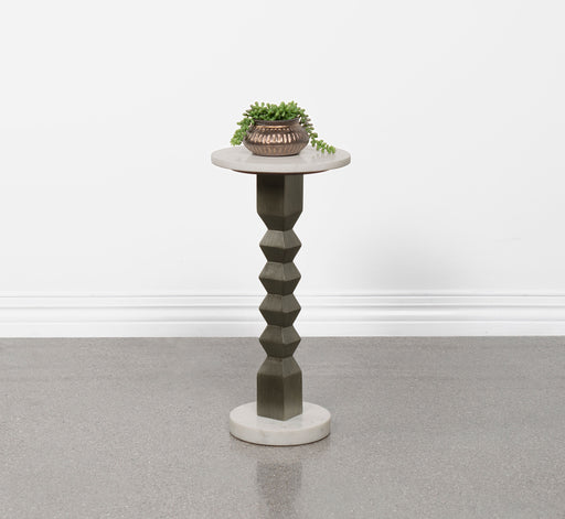 Colette Round Marble Top Side Table White and Dark Grey - U&U Home Budget Furniture (Carteret, NJ)