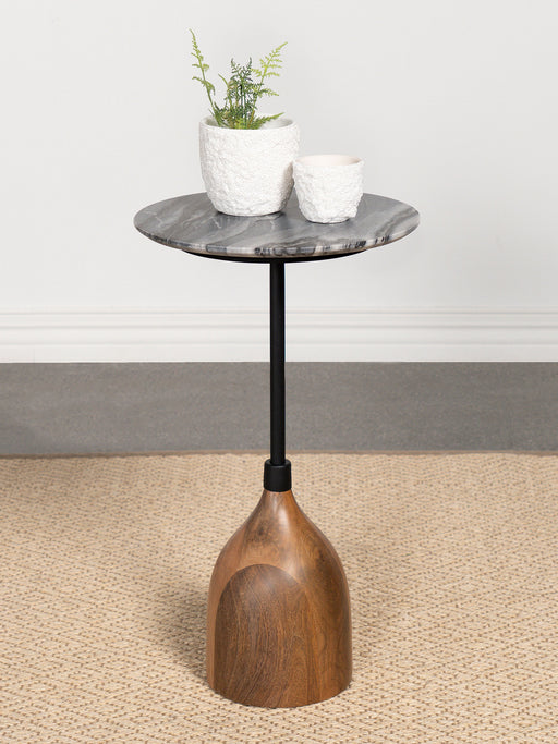 Ophelia Round Marble Top Side Table Black - U&U Home Budget Furniture (Carteret, NJ)