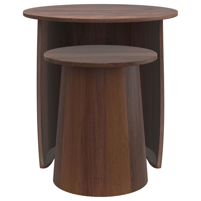 Yency 2-piece Round Mango Wood Nesting Table Set Dark Brown - U&U Home Budget Furniture (Carteret, NJ)