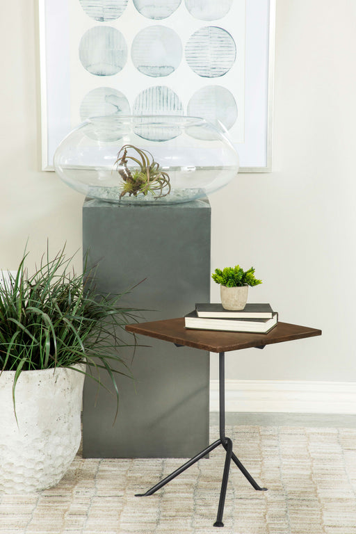 Heitor Square Accent Table with Tripod Legs Dark Brown and Gunmetal - U&U Home Budget Furniture (Carteret, NJ)