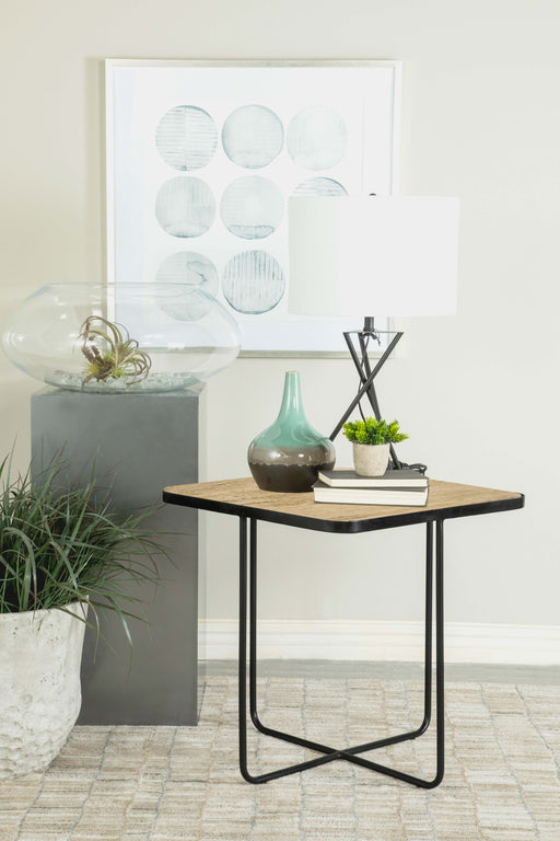 Elyna Square Accent Table Travertine and Black - U&U Home Budget Furniture (Carteret, NJ)