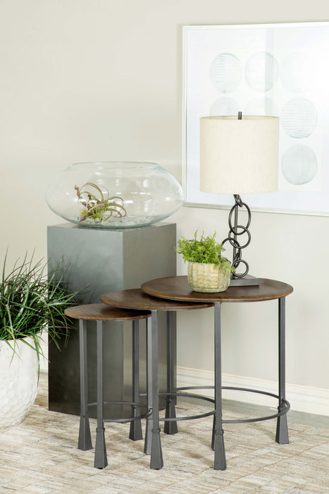 Deja 3-piece Round Nesting Table Natural and Gunmetal - U&U Home Budget Furniture (Carteret, NJ)