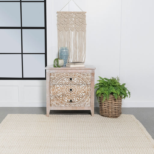 Mariska 3-drawer Wooden Accent Cabinet White Distressed - U&U Home Budget Furniture (Carteret, NJ)