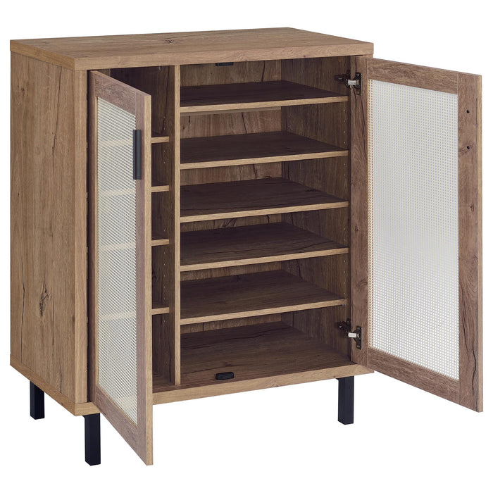 Teller 2-door Shoe Storage Cabinet Natural Oak - U&U Home Budget Furniture (Carteret, NJ)