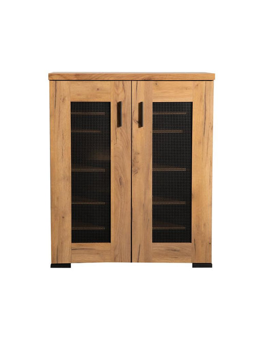 Bristol Metal Mesh Door Accent Cabinet Golden Oak - U&U Home Budget Furniture (Carteret, NJ)