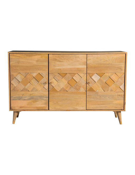 Alyssum Checkered Pattern 3-door Accent Cabinet Natural - U&U Home Budget Furniture (Carteret, NJ)