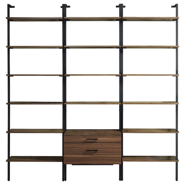 Owens 3-piece 96-inch Wall Mounted Bookshelf Set Walnut - U&U Home Budget Furniture (Carteret, NJ)
