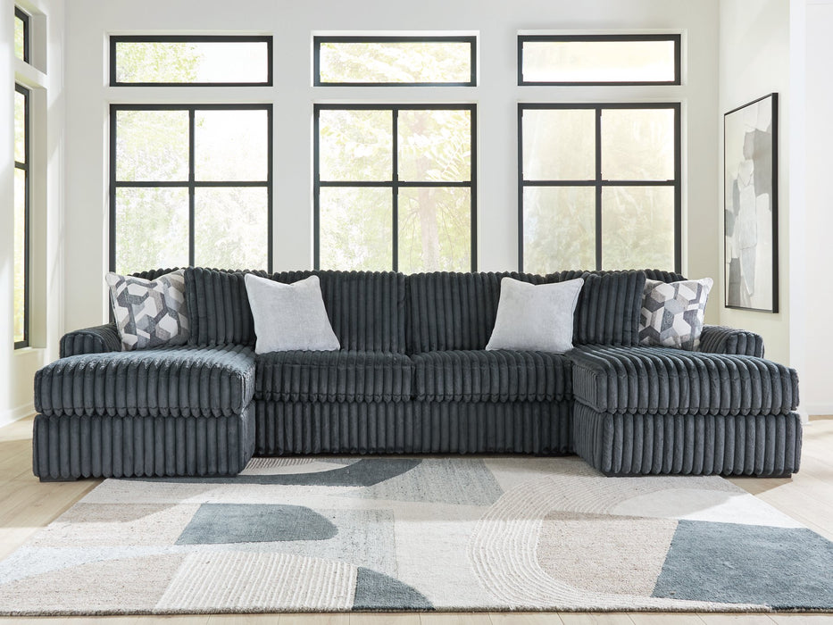 Midnight-Madness Double Chaise 3-Piece Sectional - U&U Home Budget Furniture (Carteret, NJ)