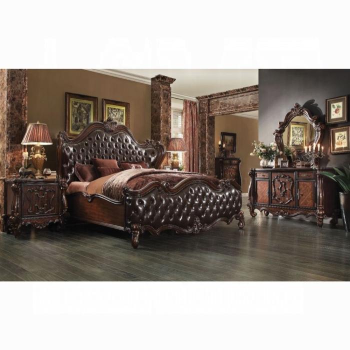 Versailles 2-Tone Dark Brown PU & Cherry Oak California King Bed - U&U Home Budget Furniture (Carteret, NJ)