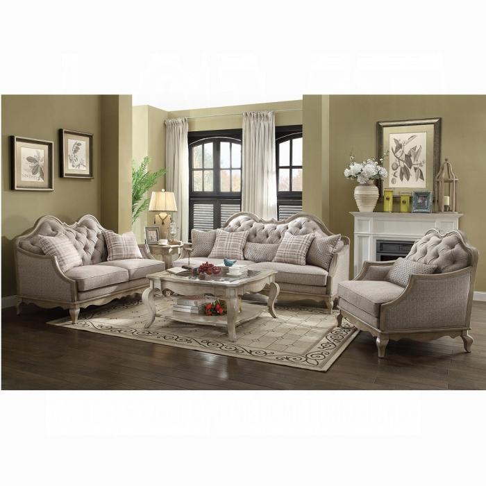 Chelmsford Beige Fabric & Antique Taupe Sofa w/5 Pillows - U&U Home Budget Furniture (Carteret, NJ)