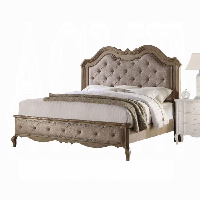 Chelmsford Beige Fabric & Antique Taupe Eastern King Bed - U&U Home Budget Furniture (Carteret, NJ)