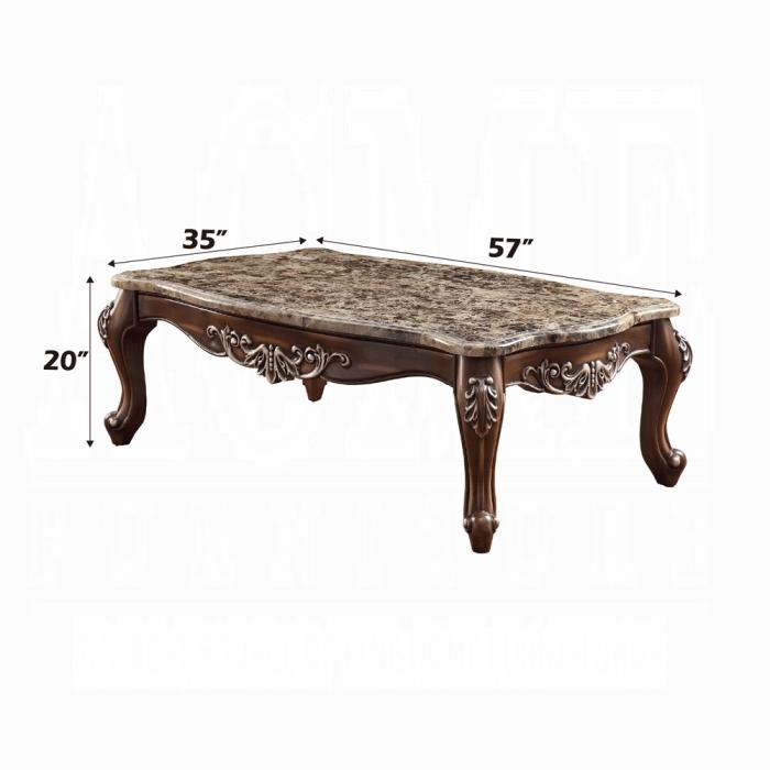 Latisha Marble & Antique Oak Coffee Table - U&U Home Budget Furniture (Carteret, NJ)