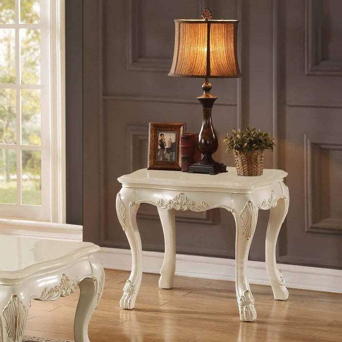 Acme Chantelle End Table with Marble Top in Pearl White 83542 - U&U Home Budget Furniture (Carteret, NJ)