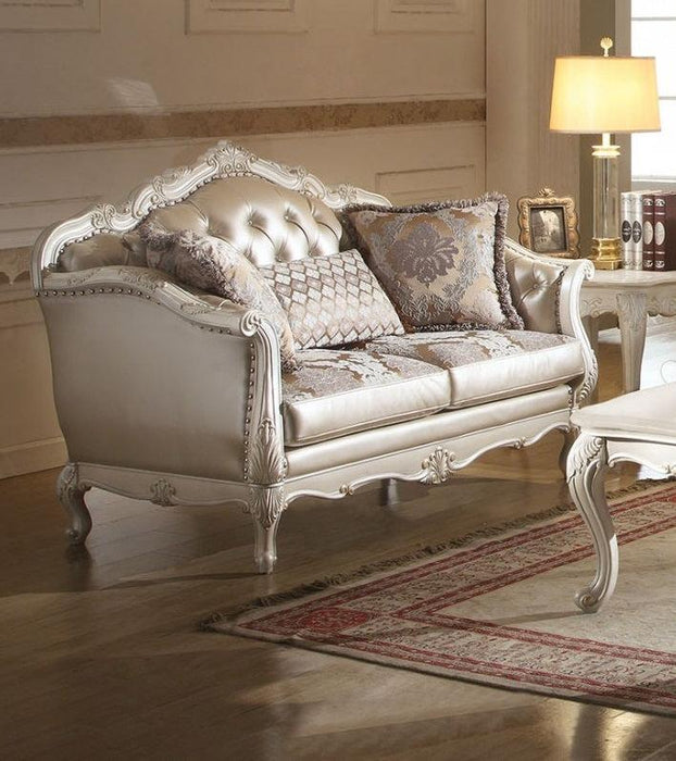 Acme Chantelle Loveseat w/3 Pillows in Pearl White 53541 - U&U Home Budget Furniture (Carteret, NJ)