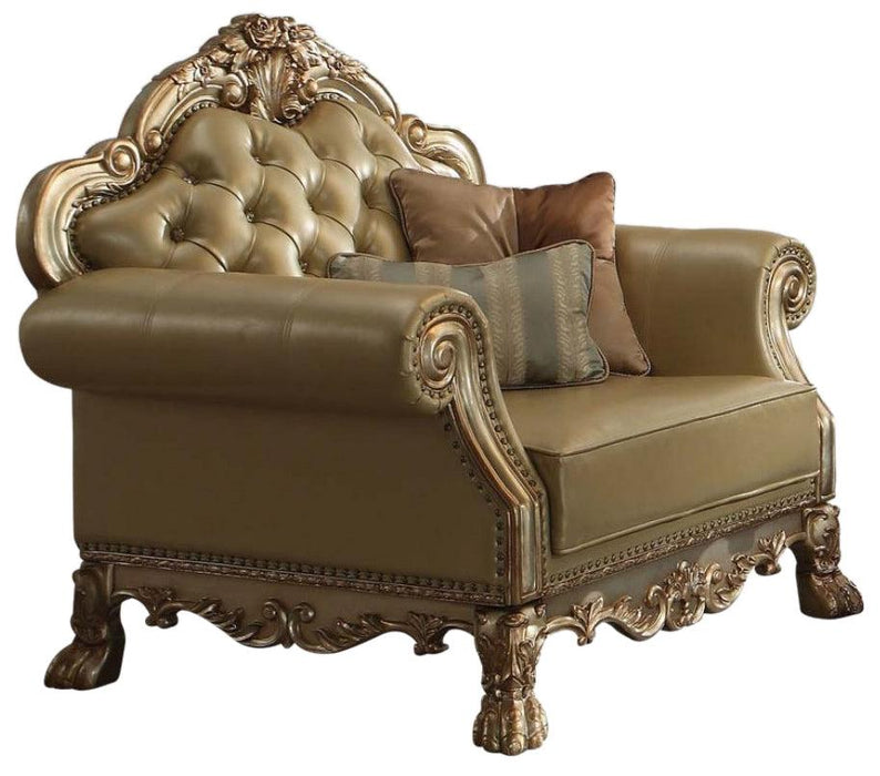 Acme Dresden Chair w/ 2 Pillows in Gold Patina 53162 - U&U Home Budget Furniture (Carteret, NJ)