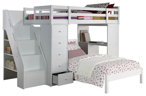 Acme Freya Loft Bed with Bookcase Ladder in White 37145 - U&U Home Budget Furniture (Carteret, NJ)