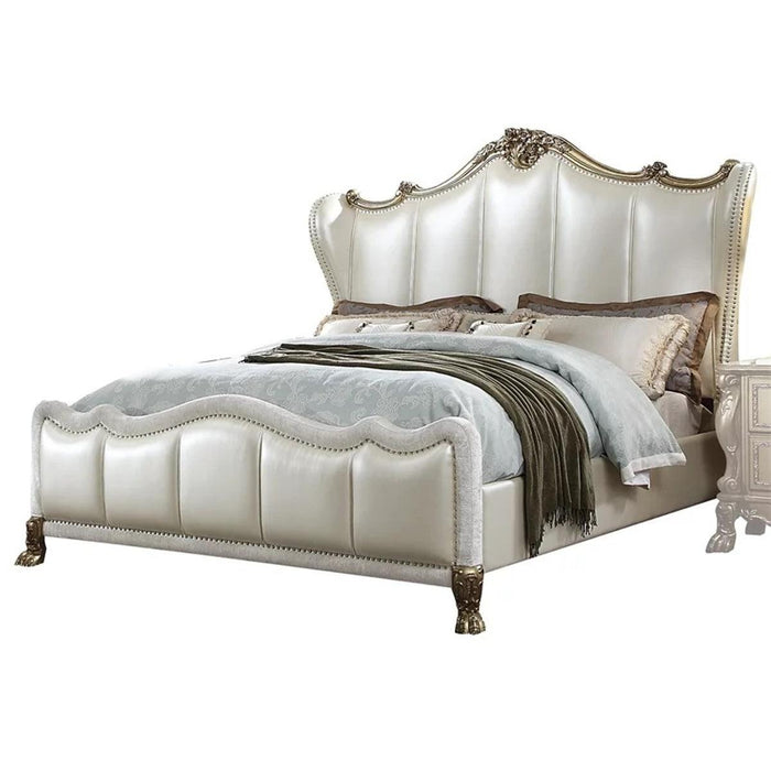 Acme Furniture Dresden II King Bed in Pearl White PU & Gold Patina 27817EK - U&U Home Budget Furniture (Carteret, NJ)