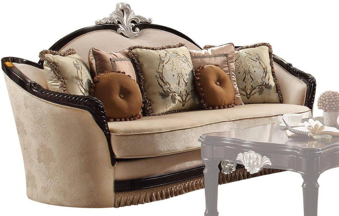Acme Furniture Ernestine Loveseat with 6 Pillows in Tan and Black 52111 - U&U Home Budget Furniture (Carteret, NJ)