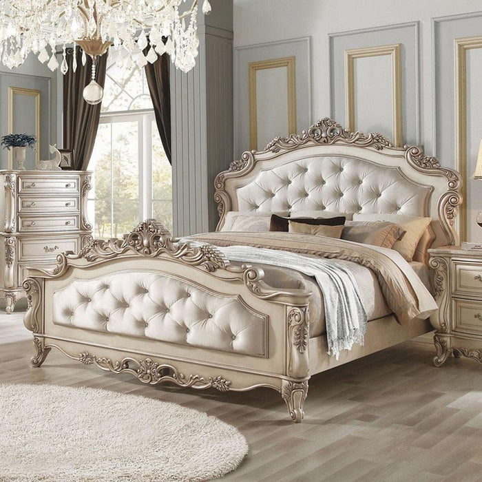 Acme Furniture Gorsedd Queen Panel Bed in Antique White - U&U Home Budget Furniture (Carteret, NJ)