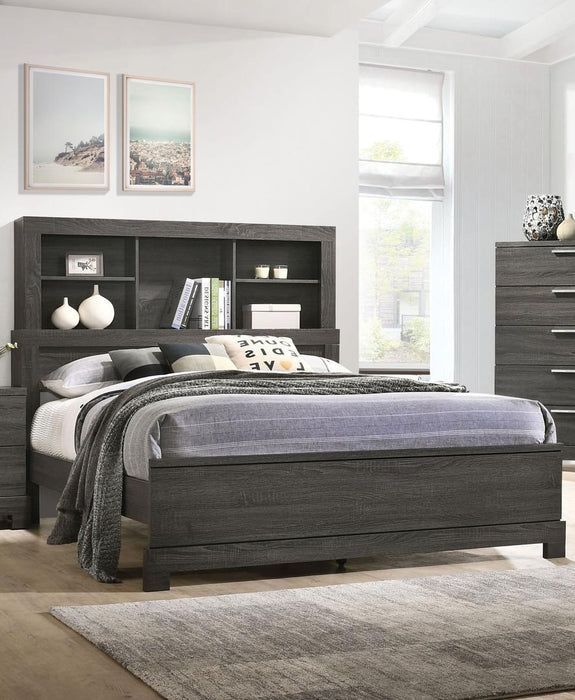 Acme Furniture Lantha Queen Bookcase Panel Bed in Grey Oak 22030Q - U&U Home Budget Furniture (Carteret, NJ)