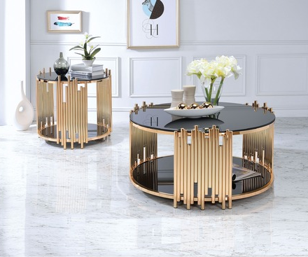 Acme Furniture Tanquin End Table in Gold/Black 84492 - U&U Home Budget Furniture (Carteret, NJ)