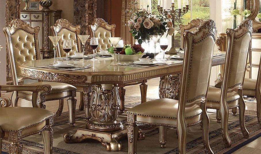 Acme Vendome Double Pedestal Dining Table in Gold Patina 63000 - U&U Home Budget Furniture (Carteret, NJ)