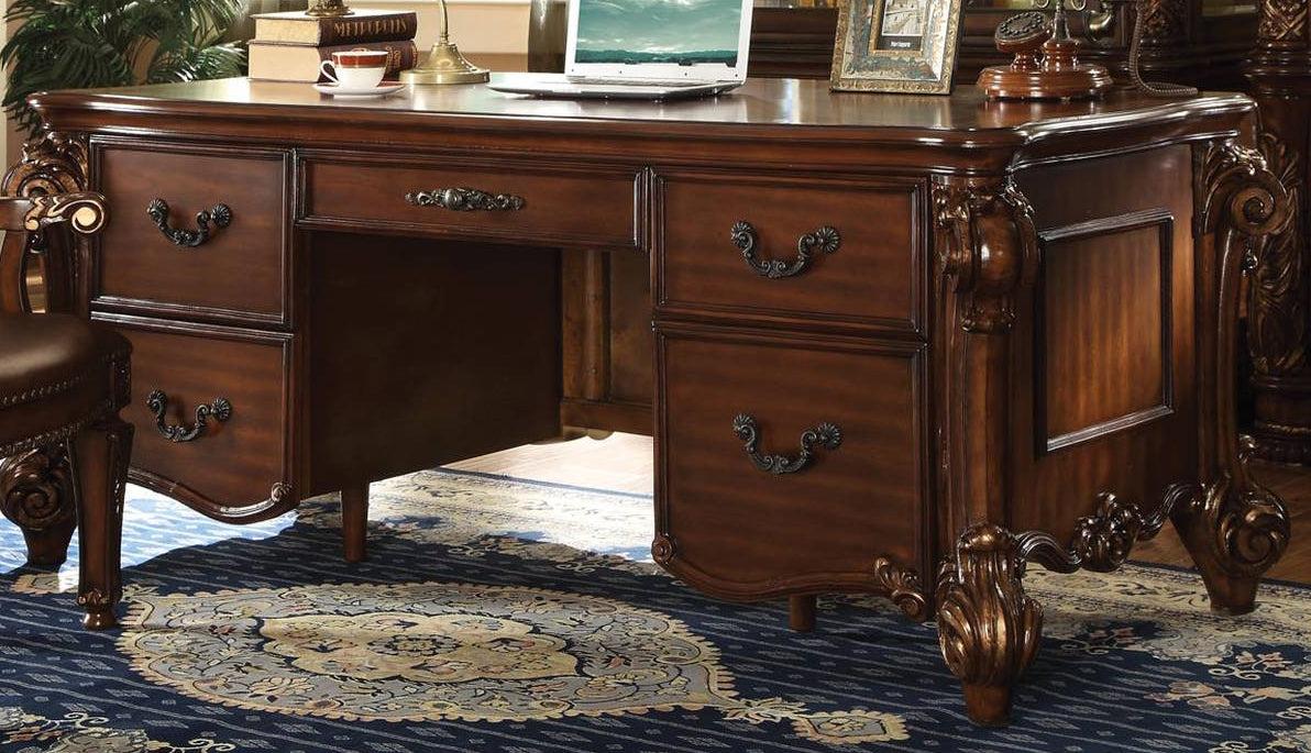 Acme Vendome Five Drawer Double Pedestal Desk in Cherry 92125 - U&U Home Budget Furniture (Carteret, NJ)