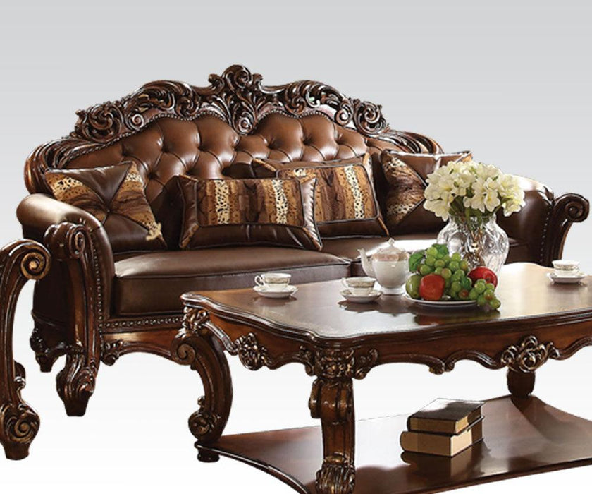 Acme Vendome Stationary Sofa with 3 Pillows in Cherry 52001 - U&U Home Budget Furniture (Carteret, NJ)