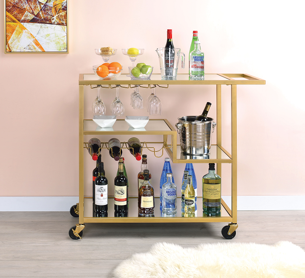 Adamsen Champagne & Mirror Serving Cart - U&U Home Budget Furniture (Carteret, NJ)