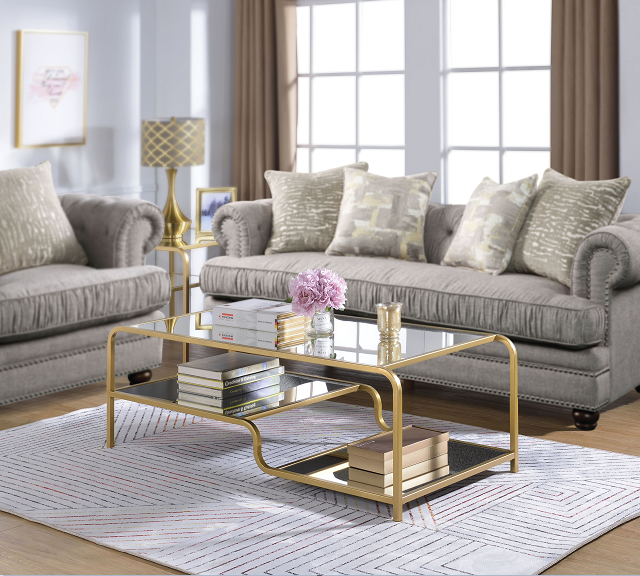 Astrid Gold & Mirror Coffee Table - U&U Home Budget Furniture (Carteret, NJ)